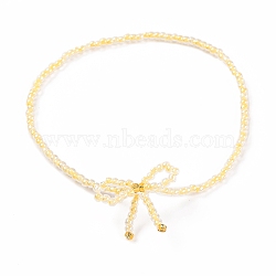 Bowknot Glass Seed Beaded Stretch Bracelets for Women, White, 6-1/2 inch(16.5cm)(JP0596-1)