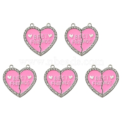 Alloy Enamel Split Pendant, with Rhinestone, Cadmium Free & Nickel Free & Lead Free, Platinum, Broken Heart with Word Best Friend, Deep Pink, 31x30.5x2mm, Hole: 2mm(ENAM-YW0003-81E)