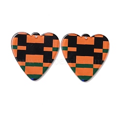 Transparent Printed Acrylic Pendants, Heart with Tartan Pattern, Black, 40x40x3mm, Hole: 1.8mm(FIND-E020-05)