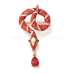 Rhinestone Snake Aolly Brooch with Enamel, Antique Silver, Red, 62x32mm(JEWB-V002-17B)