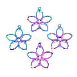 Ion Plating(IP) 201 Stainless Steel Pendants, Flower, Rainbow Color, 26x25x1.5mm, Hole: 1.4mm(STAS-N098-049M)