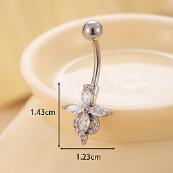 316L Surgical Stainless Steel Clear Cubic Zirconia Curved Barbell Belly Rings, Stainless Steel Color, Flower, 14.3x12.3mm(WGA1AD6-09)