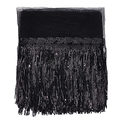 10 Yards Polyester Mesh Lace Ribbon with Sparkle PVC Paillette Tassel, Fringe Trimming Ribbons, Garment Accessories, Black, 11-3/4 inch(300mm)(OCOR-WH0078-84A)