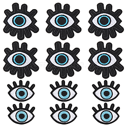 16Pcs 2 Styles Evil Eye Cotton Embroidery Iron on Clothing Patches, Costume Accessories, Appliques, Black, 50~65x40~63.5x1.3mm, 8pcs/style(DIY-NB0010-16)
