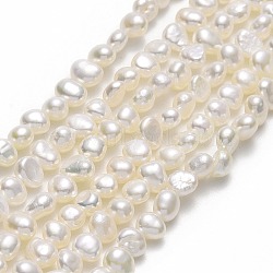 Natural Cultured Freshwater Pearl Beads Strands, Two Sides Polished, Linen, 4.5~5.5x4x3mm, Hole: 0.6mm, about 83~85pcs/strand, 13.98~14.02''(35.5~35.6cm)(PEAR-A005-05C-01)