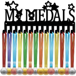 Iron Medal Holder Frame, 14 Hooks Medals Display Hanger Rack, with Screws, Black, Word, 130x290mm(AJEW-WH0390-079)