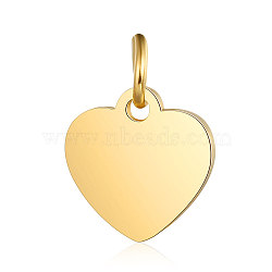 201 Stainless Steel Stamping Blank Tag Charms, Manual Polishing, Heart, Golden, 10.5x10.5x1mm, Hole: 3mm(STAS-S105-T617-2)
