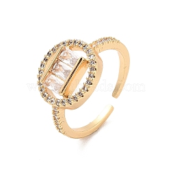 Brass Micro Pave Cubic Zirconia Open Cuff Rings, Round, US Size 6 1/2(16.9mm)(RJEW-R146-04B-G)