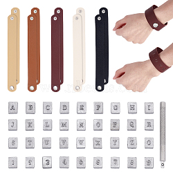 Elite DIY Number Letter Pattern Cord Bracelet Making Kits, Including PU Leather Wide Band Cord Bracelet, Leather Stamping Tool Kits, Mixed Color, Cord Bracelet: 10Pcs/bag(DIY-PH0009-04)