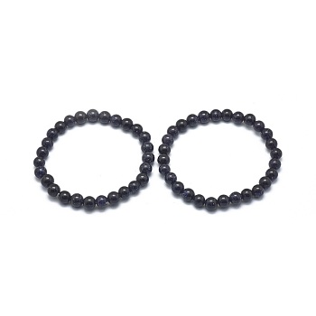 Synthetic Blue Goldstone Beads Stretch Bracelets, Round, 1-7/8 inch(4.8cm), Bead: 6mm