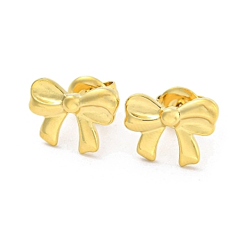 304 Stainless Steel Stud Earrings, Bowknot, Real 14K Gold Plated, 9x12.5mm
