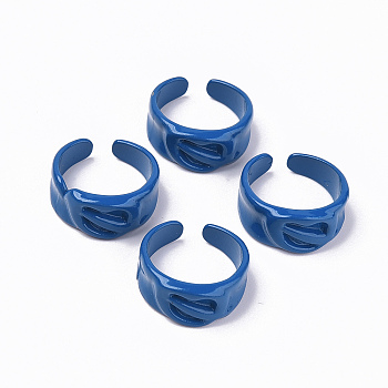Spray Painted Alloy Cuff Rings, Open Rings, Cadmium Free & Lead Free, Dark Blue, US Size 7 1/4(17.5mm)