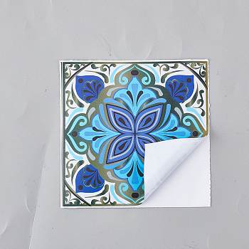 10Pcs 10 Patterns Square Waterproof Self-Adhesive Backsplash Tile Stickers, Mandala Style Vinyl Wall Decals, for Bathroom & Kitchen Decoration, Deep Sky Blue, 100x100x0.3mm, 1pc/pattern