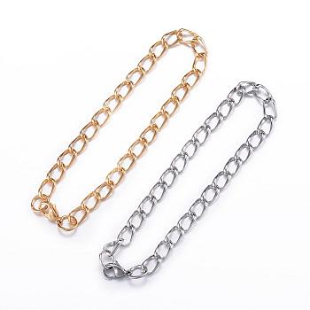 304 Stainless Steel Curb Chain Bracelets, with Lobster Claw Clasps, Mixed Color, 8-1/4 inch(210mm), 7mm
