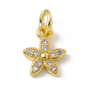 Brass Micro Pave Cubic Zirconia Charms, with Jump Rings, Star Charm, Real 18K Gold Plated, 9.5x7.5x2mm, Hole: 2.7mm