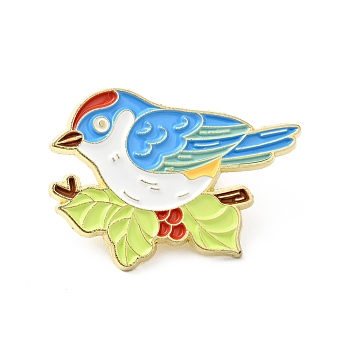 Bird with Branch Enamel Pin, Gold Plated Alloy Animal Badge for Backpack Clothes, Light Sky Blue, 21.5x30x1.5mm