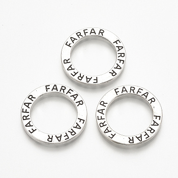 Tibetan Style Alloy Linking Rings, Donut with Word Farfar, Antique Silver, 22~24x2mm, Hole: 14~16mm