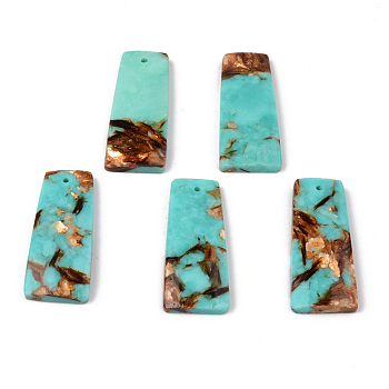 Assembled Natural Bronzite and Synthetic Turquoise Pendants, Trapezoid, 35~36x15x4mm, Hole: 1.4mm