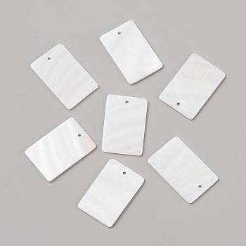 Natural Freshwater Shell Pendants, Ractangle Charms, White, 30x20x1.7mm, Hole: 1.6mm