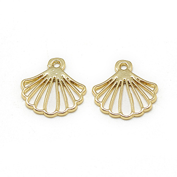 Brass Charms, Scallop, Real 18K Gold Plated, 15x14x1.5mm, Hole: 1mm