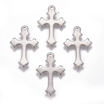 201 Stainless Steel Pendants, Laser Cut, Cross, Stainless Steel Color, 18x11.5x0.8mm, Hole: 1.4mm