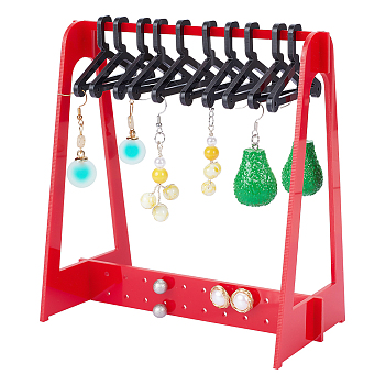Elite 1 Set Acrylic Earring Display Stands, Clothes Hanger Shaped Earring Organizer Holder with 10Pcs Black Hangers, Red, Finish Product: 15x8x16cm
