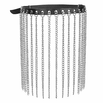 Alloy Chain Tassel Dangle Imitation Leather Chain Belt, Gothic Punk Jewelry for Women, Black, 102mm