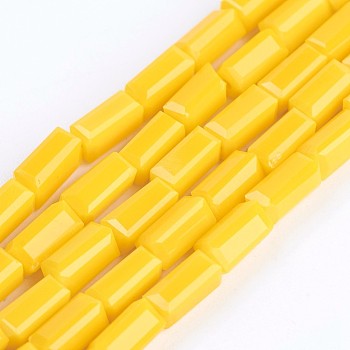 Opaque Glass Beads Strands, Faceted, Cuboid, Gold, 6.5~7x3~3.5x3~3.5mm, Hole: 0.5mm, about 80pcs/strand, 20.6~22 inch(52.5~56cm)