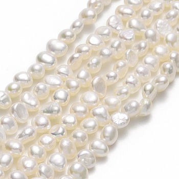 Natural Cultured Freshwater Pearl Beads Strands, Two Sides Polished, Linen, 4.5~5.5x4x3mm, Hole: 0.6mm, about 83~85pcs/strand, 13.98~14.02''(35.5~35.6cm)