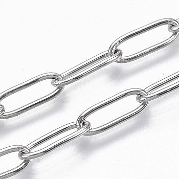 Non-Tarnish 304 Stainless Steel Paperclip Chains, Drawn Elongated Cable Chains, Soldered, Stainless Steel Color, 12x4x1mm, about 39.37 inch(1m)/strand.