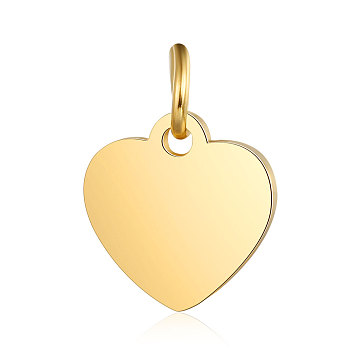 201 Stainless Steel Stamping Blank Tag Charms, Manual Polishing, Heart, Golden, 10.5x10.5x1mm, Hole: 3mm