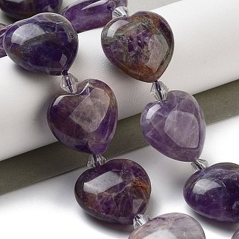 Natural Amethyst Beads Strands, Heart, with Seed Beads, 19~19.5x20x10mm, Hole: 1.5mm, about 17pcs/strand, 15.75 inch(40cm)