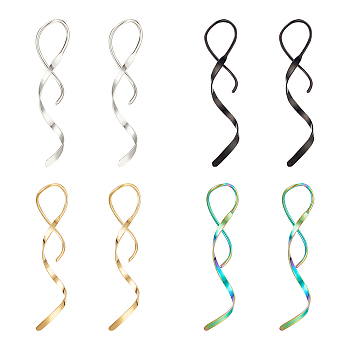 3 Pairs 3 Colors 304 Stainless Steel Spiral Dangle Earrings for Women, Mixed Color, 47x11x10mm, Pin: 0.9mm, 1 Pair/color
