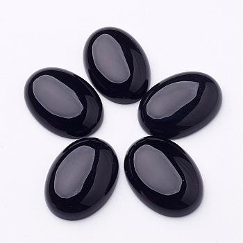 Natural Gemstone Cabochons, Black Agate, Oval, Black, 25x18x7mm