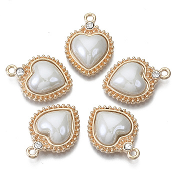 Porcelain Pendants, with Light Gold Plated Brass Findings and Crystal Rhinestone, Heart, Gainsboro, 23x16x5mm, Hole: 1.8mm