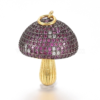 Gunmetal & Golden Deep Pink Mushroom Brass+Cubic Zirconia Pendants