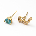 Cubic Zirconia Constellation Asymmetrical Earrings, Real 18K Gold Plated Brass Stud Earrings, Cadmium Free & Lead Free, Cancer, 8x13.5mm, 6x6mm, Pin: 0.7mm(EJEW-C035-16G-11)