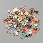 Zinc Alloy Enamel Pendants, Mixed Shapes, Light Gold, Mixed Color, 8~23x4.5~18.5x1.5~4.5mm, Hole: 1.4~2mm, 100pcs/set(FIND-WH0609-37A)