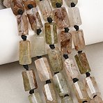 Natural Rutilated Quartz Beads Strands, Column, Faceted, 11~18x6~11mm, Hole: 1.2~1.6mm, about 20~25pcs/strand, 15.16~15.55''(38.5~39.5cm)(G-A314-A02-01)