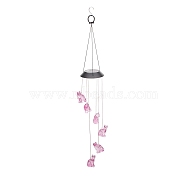 LED Solar Powered Cat Wind Chime, Waterproof, with Resin and Iron Findings, for Outdoor, Garden, Yard, Festival Decoration, Pearl Pink, 85cm(HJEW-I009-13)