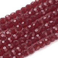Faceted(32 Facets) Round Glass Beads Strands, Dark Red, 4mm, Hole: 1mm, about 98pcs/strand, 13.7 inch(X-EGLA-J042-4mm-20)
