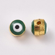 Alloy Enamel Beads, Evil Eye, Green, 8x6~7mm, Hole: 1mm(ENAM-WH0047-14B-8mm)