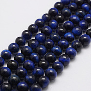 Natural Tiger Eye Bead Strands, Round, Dyed & Heated, Dark Blue, 4mm, Hole: 0.6mm, about 88~93pcs/strand, 15.5 inch(G-P230-08-B-4mm)