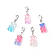 Transparent Gradient Color Resin Bear Pendant Decorations, Lobster Clasp Charms, Clip-on Charms, for Keychain, Purse, Backpack Ornament, Stitch Marker, Mixed Color, 34mm(X-HJEW-JM00768)