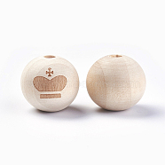 Unfinished Wood Beads, Natural Wooden Beads, Round with Crown, BurlyWood, 19~20mm, Hole: 4~5mm(WOOD-WH0011-01D)