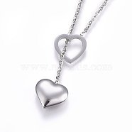 304 Stainless Steel Lariat Necklaces, with Lobster Claw Clasps, Heart, Stainless Steel Color, 17.3 inch(44cm), 1.5mm(NJEW-O104-04P)