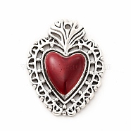 Alloy Enamel Pendants, Antique Silver, Sacred Heart Charm, FireBrick, 29x22.5x4.5mm, Hole: 1.5mm(FIND-A028-01AS-06)