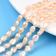 Natural Cultured Freshwater Pearl Beads Strands, Baroque Pearls Keshi Pearl Beads, Two Sides Polished, PeachPuff, 5.5~10x5~6x2.5~5mm, Hole: 0.6mm, about 49~51pcs/strand, 14.17~14.37 inch(36~36.5cm)(PEAR-N014-05J)