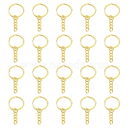 20Pcs Iron Split Key Rings, with Curb Chains, Keychain Clasp Findings, Golden, 25x2mm(IFIN-YW0003-01G)