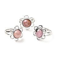 Natural Rhodochrosite Adjustable Rings, Platinum Tone Flower Brass Rings for Women, Cadmium Free & Lead Free, US Size 7 3/4(17.9mm), 3~7mm(RJEW-P043-01P-24)
